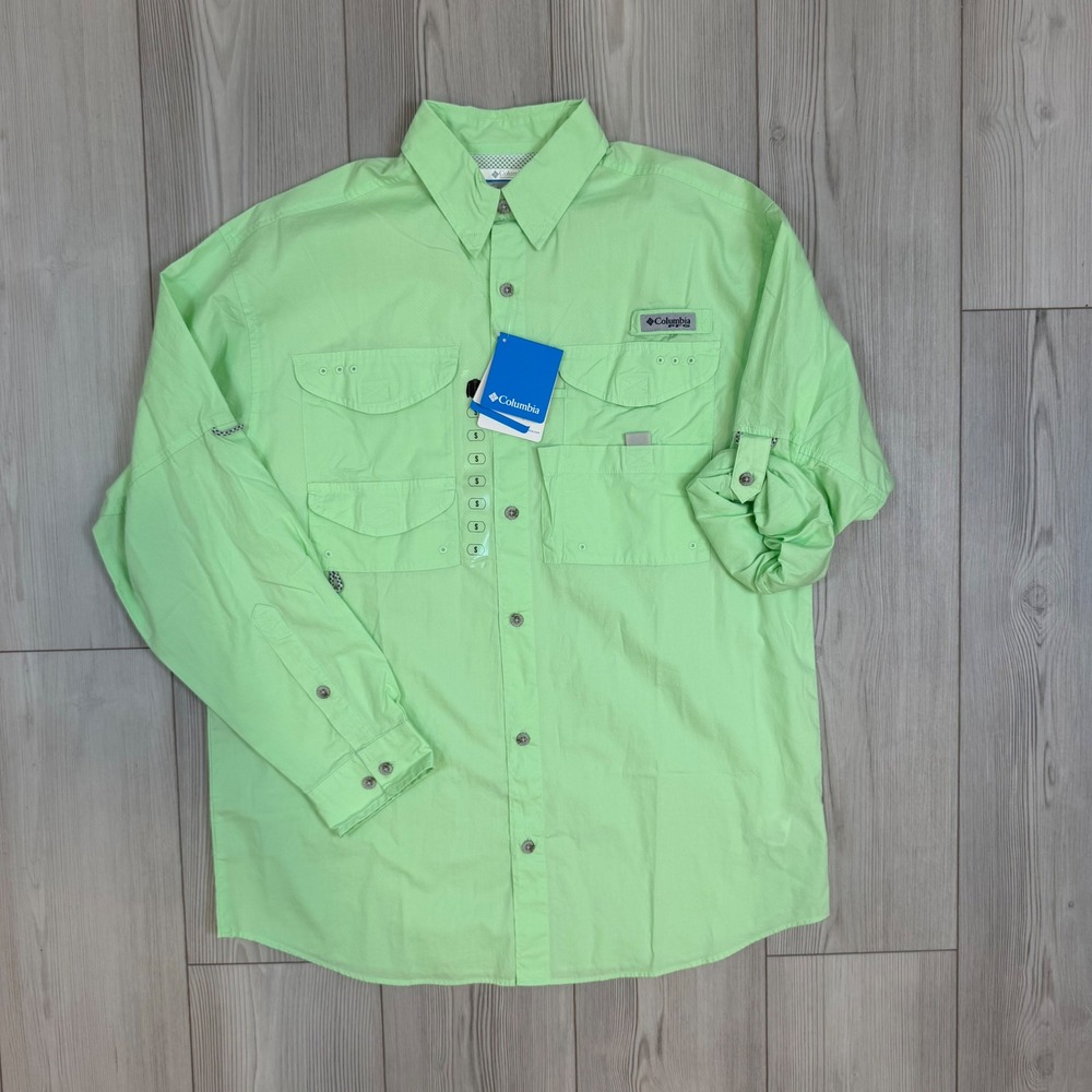 Columbia PFG Bonehead Long Sleeve Fishing Shirt Lime Green Mens Small FM7120-372